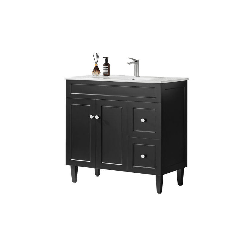 Ceto Harrington 900mm Right Hand Drawer Freestanding Vanity Matte Black (Ceramic Top) - Sydney Home Centre