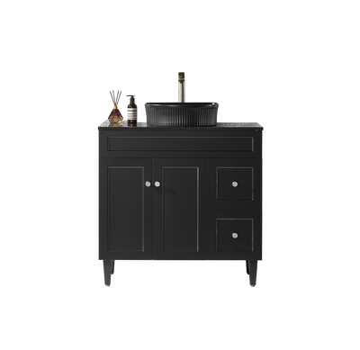 Ceto Harrington 900mm Right Hand Drawer Freestanding Vanity Matte Black (Marble Stone Top) - Sydney Home Centre