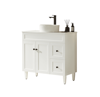 Ceto Harrington 900mm Right Hand Drawer Freestanding Vanity Matte White (Quartz Stone Top) - Sydney Home Centre