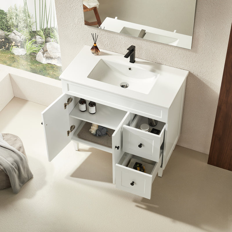 Ceto Harrington 900mm Right Hand Drawer Freestanding Vanity Matte White (Ceramic Top) - Sydney Home Centre