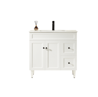 Ceto Harrington 900mm Right Hand Drawer Freestanding Vanity Matte White (Ceramic Top) - Sydney Home Centre