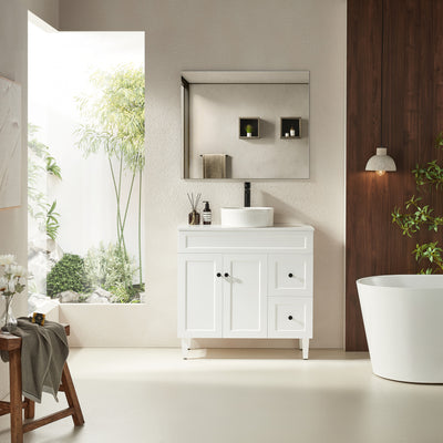 Ceto Harrington 900mm Right Hand Drawer Freestanding Vanity Matte White (Marble Stone Top) - Sydney Home Centre