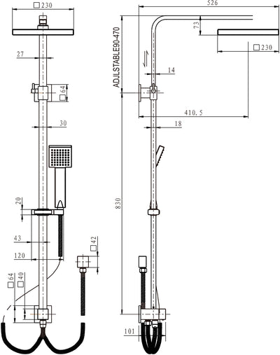 MN Chao Twin Rail Shower With Double Hose Chrome