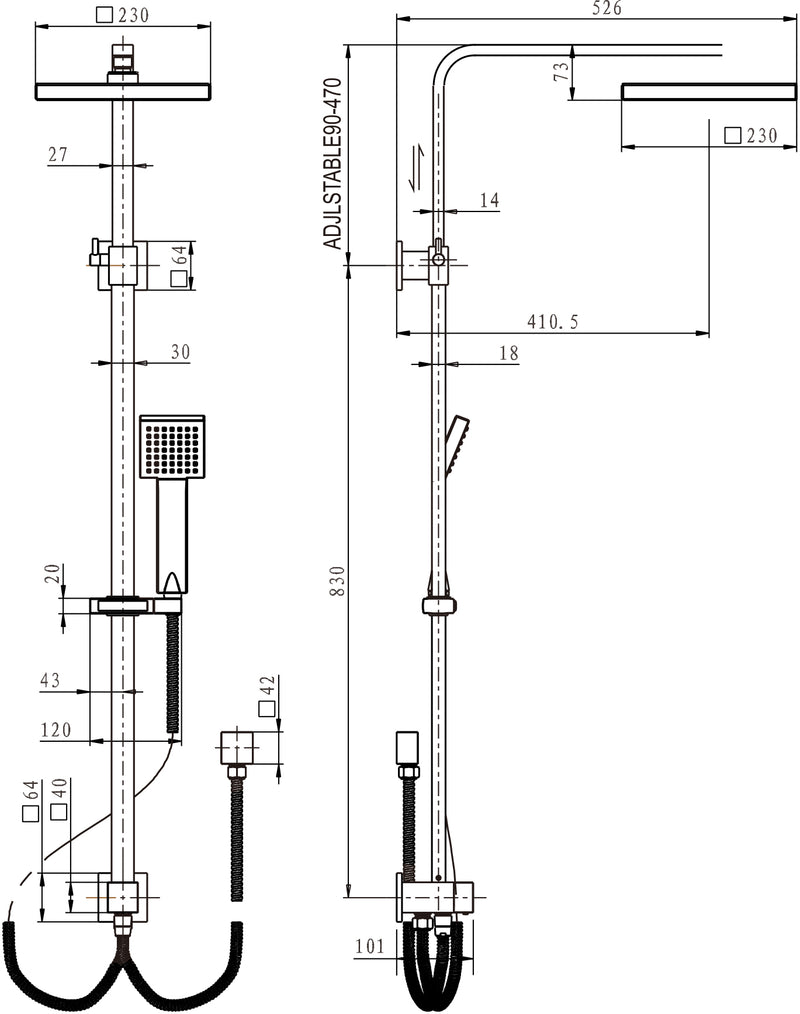 MN Chao Twin Rail Shower With Double Hose Chrome