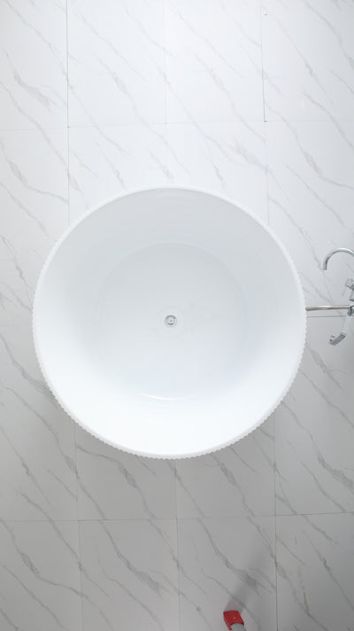 Ceto Como Round Groove 1280mm Free Standing No Overflow Bathtub Gloss White - Sydney Home Centre