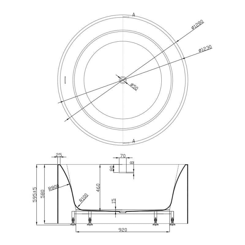 Ceto Como Round 1280mm Free Standing with Overflow Bathtub Matte White - Sydney Home Centre