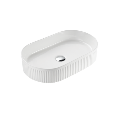 Ceto Cascade Fluted Oval 580mm Above Counter Basin Non Overflow Matte White - Sydney Home Centre