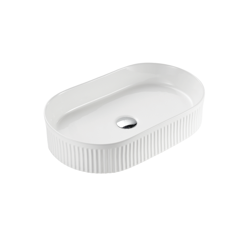 Ceto Cascade Fluted Oval 580mm Above Counter Basin Non Overflow Matte White - Sydney Home Centre