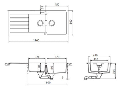 Schock Signus 1& 3/4 Right Hand Bowl Sink 1TH Magma