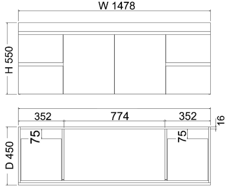 Viva ABS MF 1500mm Light Oak Single Bowl Wall Hung Vanity (Volvo Polymarble Top) - Sydney Home Centre