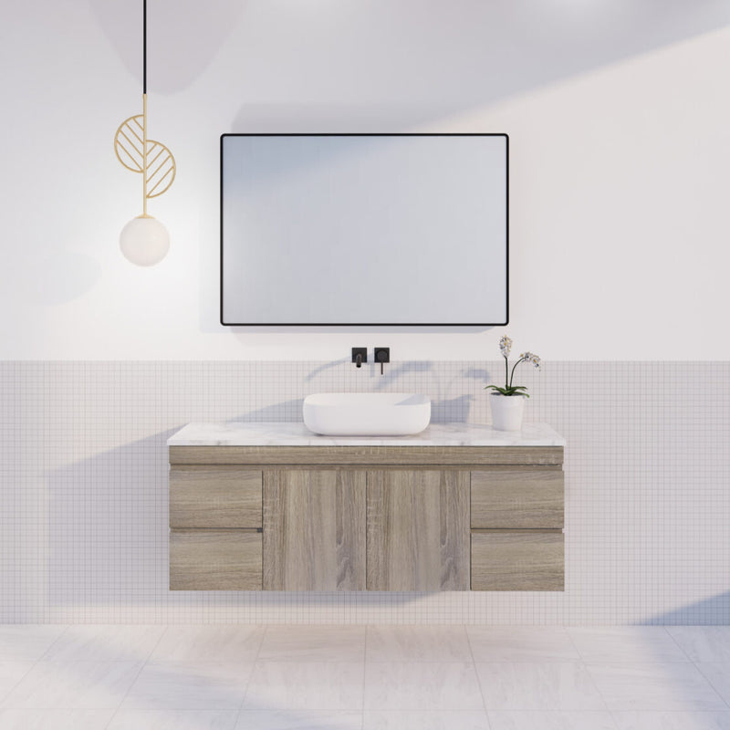 Viva ABS DF 1500mm Dark Oak Single Bowl Wall Hung Vanity (Handy Ceramic Top) - Sydney Home Centre