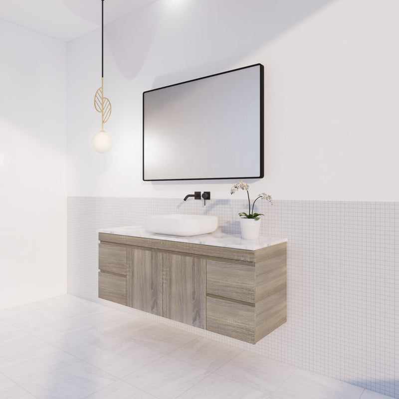 Viva ABS DF 1500mm Dark Oak Single Bowl Wall Hung Vanity (Volvo Polymarble Top) - Sydney Home Centre