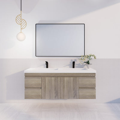 Viva ABS DF 1500mm Dark Oak Double Bowl Wall Hung Vanity (Handy Ceramic Top) - Sydney Home Centre