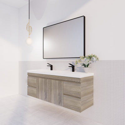 Viva ABS DF 1500mm Dark Oak Double Bowl Wall Hung Vanity (Cabinet Only) - Sydney Home Centre