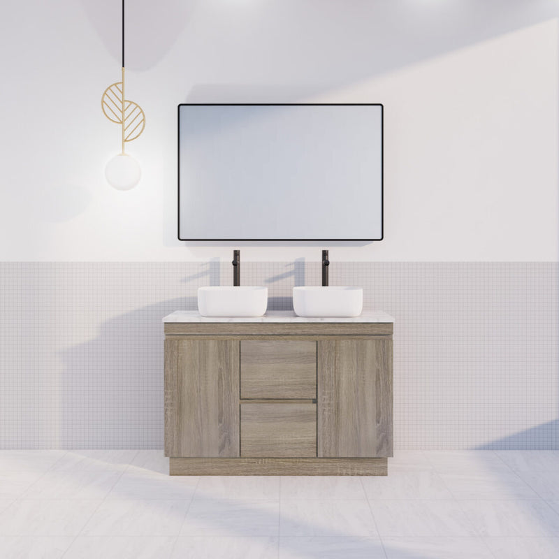 Viva ABS DFL2 1200mm Dark Oak Double Bowl with Kickboard Freestanding Vanity (Volvo Polymarble Top) - Sydney Home Centre