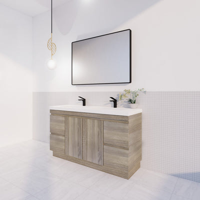 Viva ABS DFL2 1500mm Dark Oak Double Bowl With Legs Freestanding Vanity (Volvo Polymarble Top) - Sydney Home Centre