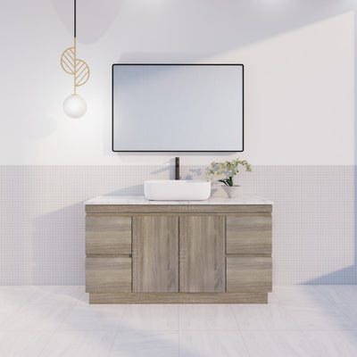 Viva ABS DFL2 1500mm Dark Oak Single Bowl With Legs Freestanding Vanity (Volvo Polymarble Top) - Sydney Home Centre