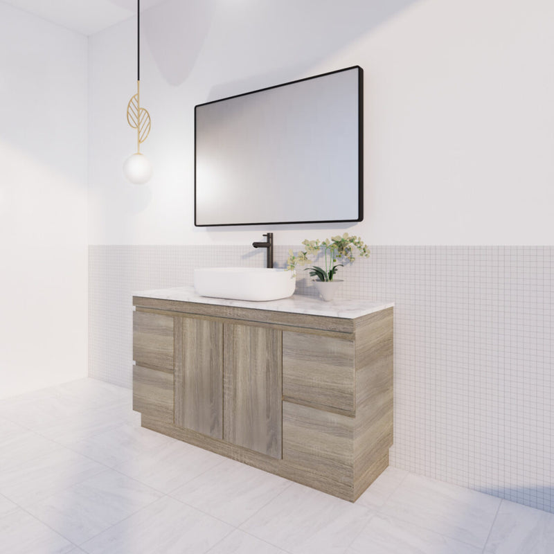 Viva ABS DFL2 1500mm Dark Oak Single Bowl With Legs Freestanding Vanity (Volvo Polymarble Top) - Sydney Home Centre