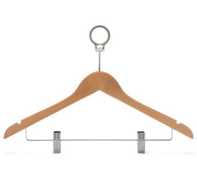 Dolphy Security Wooden Cloth Hanger with 2 Clip Natural Wood (50 pcs)