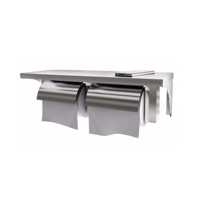 Dolphy Stainless Steel Twin Toilet Roll Holder with Shelf Silver