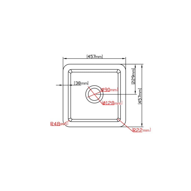 Ceto Camden Fireclay Square 457mm Top/undermount Sink Matte Black - Sydney Home Centre