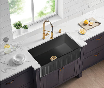 Ceto Greenwich Fireclay Farmhouse 828mm Single Bowl Sink Matte Black - Sydney Home Centre