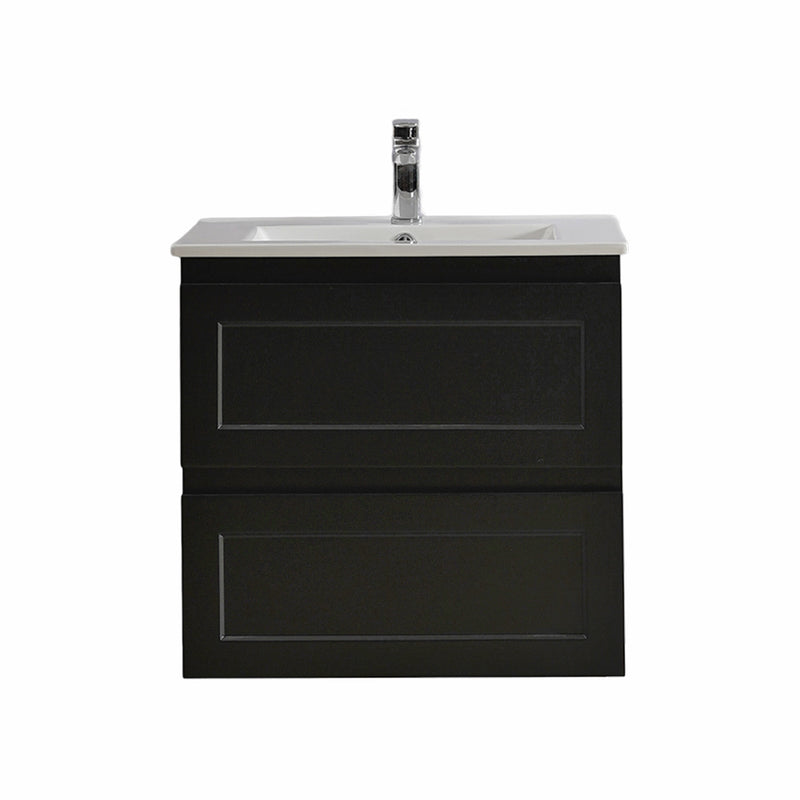 Ceto Fremantle 600mm Double Drawer Wall Hung Vanity Matte Black (Quartz Stone Top) - Sydney Home Centre