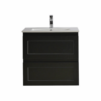 Ceto Fremantle 600mm Double Drawer Wall Hung Vanity Matte Black (Marble Stone Top) - Sydney Home Centre