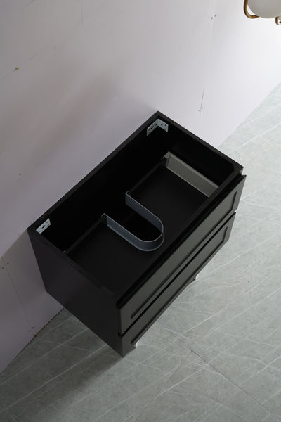 Ceto Fremantle 750mm Double Drawer Wall Hung Vanity Matte Black (Quartz Stone Top) - Sydney Home Centre