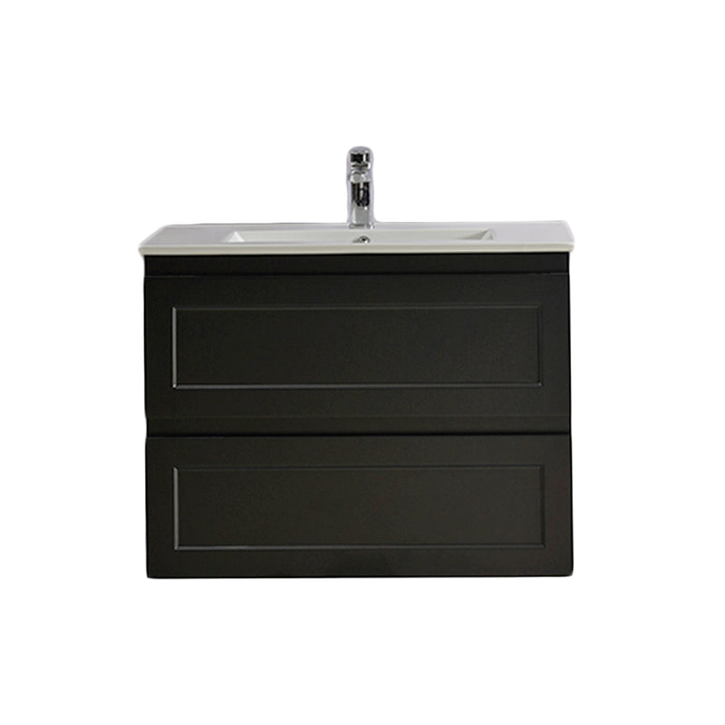 Ceto Fremantle 750mm Double Drawer Wall Hung Vanity Matte Black (Marble Stone Top) - Sydney Home Centre