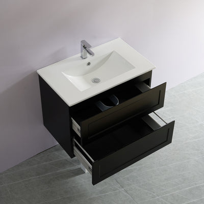 Ceto Fremantle 750mm Double Drawer Wall Hung Vanity Matte Black (Marble Stone Top) - Sydney Home Centre