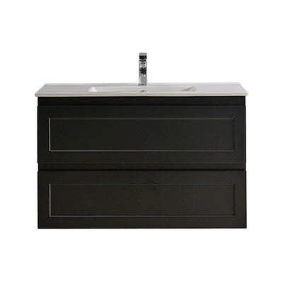 Ceto Fremantle 900mm Double Drawer Wall Hung Vanity Matte Black (Quartz Stone Top) - Sydney Home Centre