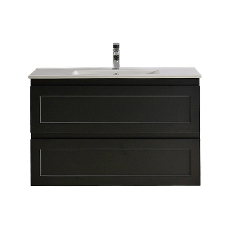 Ceto Fremantle 900mm Double Drawer Wall Hung Vanity Matte Black (Marble Stone Top) - Sydney Home Centre