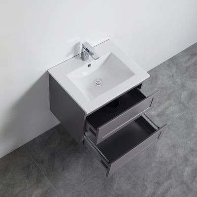 Ceto Fremantle 600mm Double Drawer Wall Hung Vanity Matte Grey (Marble Stone Top) - Sydney Home Centre