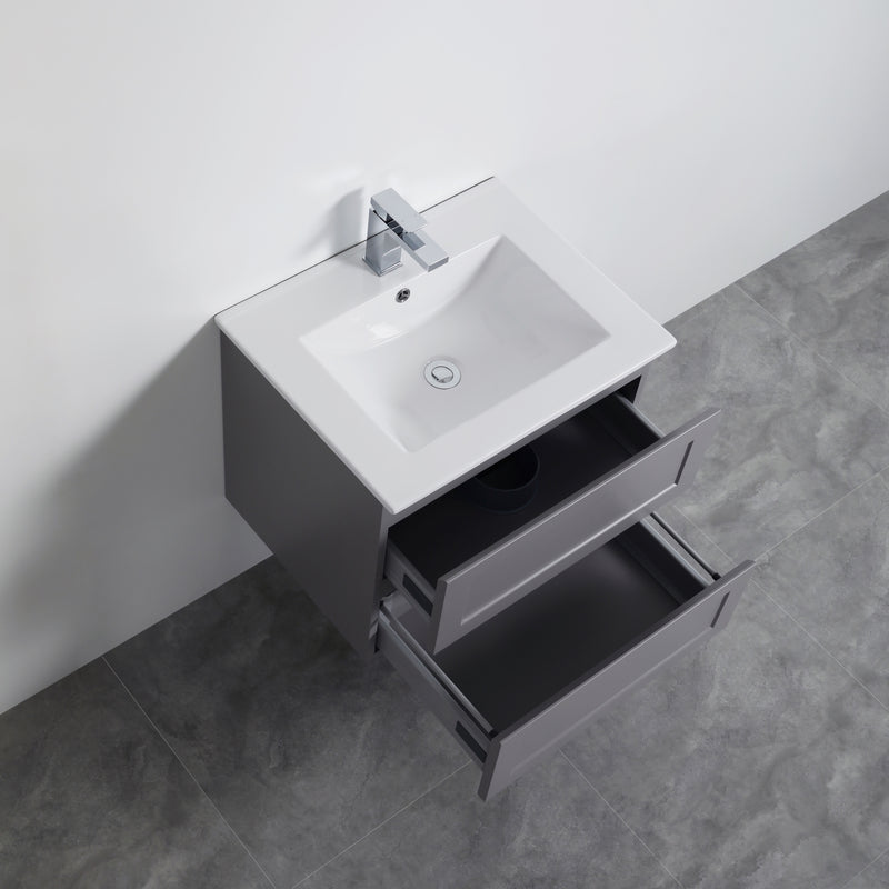 Ceto Fremantle 600mm Double Drawer Wall Hung Vanity Matte Grey (Cabinet Only) - Sydney Home Centre