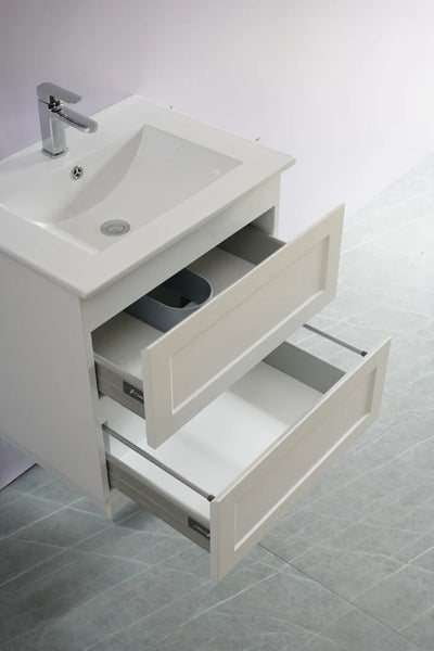 Ceto Fremantle 600mm Double Drawer Wall Hung Vanity Matte White (Marble Stone Top) - Sydney Home Centre