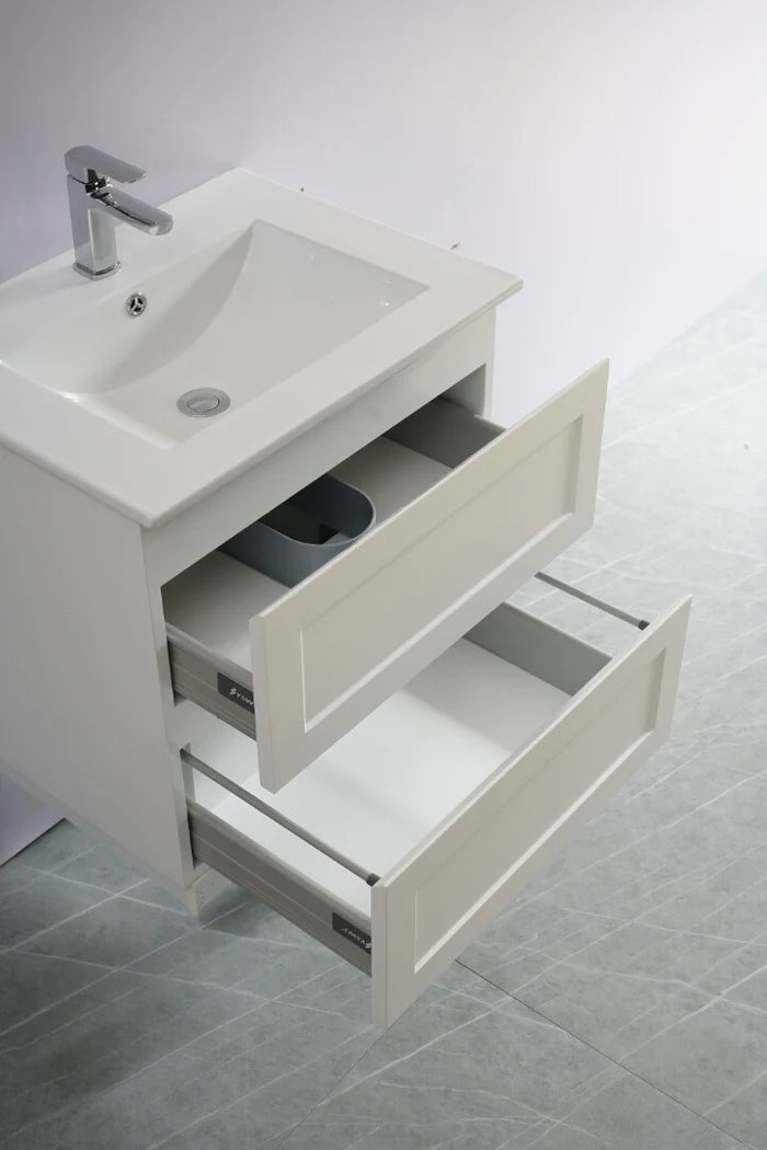 Ceto Fremantle 600mm Double Drawer Wall Hung Vanity Matte White (Marble Stone Top) - Sydney Home Centre