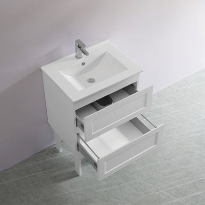 Ceto Fremantle 600mm Double Drawer Wall Hung Vanity Matte White (Ceramic Top) - Sydney Home Centre