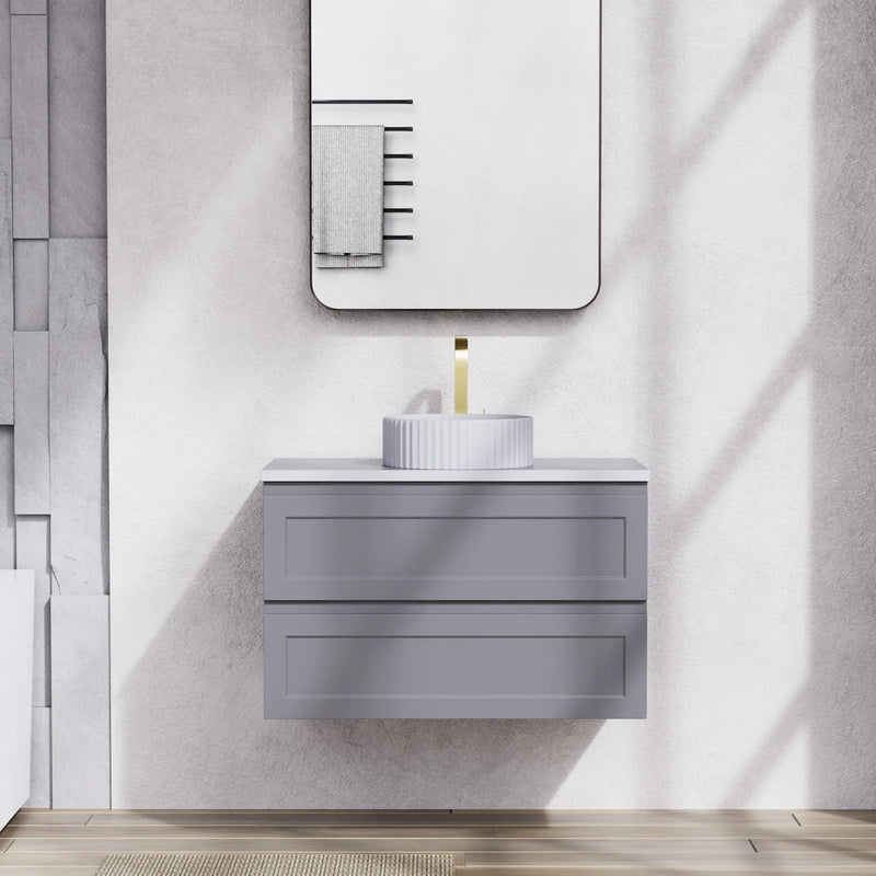 Ceto Fremantle 900mm Double Drawer Wall Hung Vanity Matte Grey (Quartz Stone Top) - Sydney Home Centre