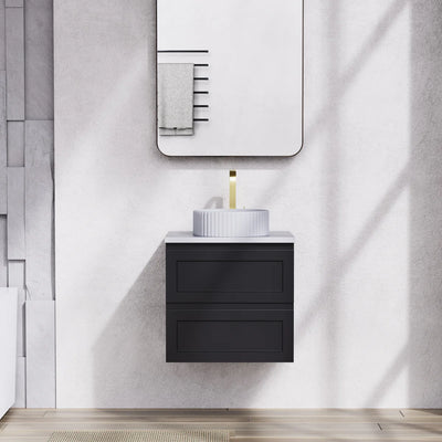 Ceto Fremantle 600mm Double Drawer Wall Hung Vanity Matte Black (Marble Stone Top) - Sydney Home Centre