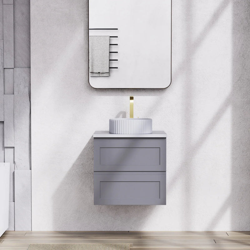 Ceto Fremantle 600mm Double Drawer Wall Hung Vanity Matte Grey (Quartz Stone Top) - Sydney Home Centre