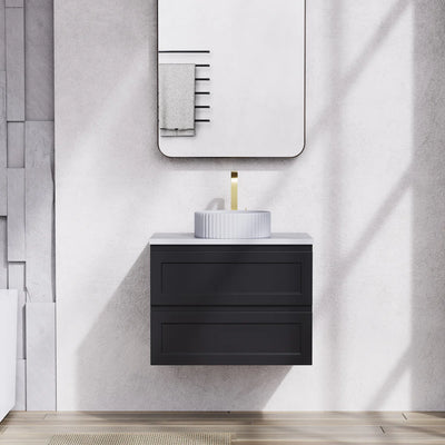 Ceto Fremantle 750mm Double Drawer Wall Hung Vanity Matte Black (Quartz Stone Top) - Sydney Home Centre