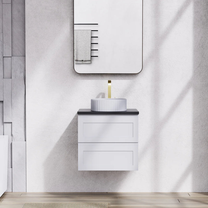 Ceto Fremantle 600mm Double Drawer Wall Hung Vanity Matte White (Marble Stone Top) - Sydney Home Centre