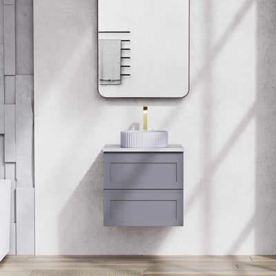 Ceto Fremantle 600mm Double Drawer Wall Hung Vanity Matte Grey (Marble Stone Top) - Sydney Home Centre