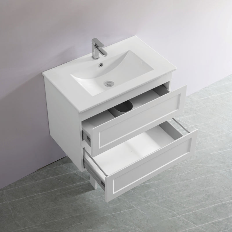 Ceto Fremantle 750mm Double Drawer Wall Hung Vanity Matte White (Cabinet Only) - Sydney Home Centre