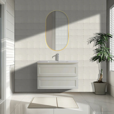 Ceto Fremantle 900mm Double Drawer Wall Hung Vanity Matte White (Ceramic Top) - Sydney Home Centre