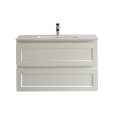 Ceto Fremantle 900mm Double Drawer Wall Hung Vanity Matte White (Quartz Stone Top) - Sydney Home Centre