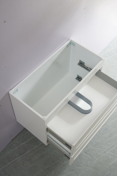 Ceto Fremantle 900mm Double Drawer Wall Hung Vanity Matte White (Marble Stone Top) - Sydney Home Centre