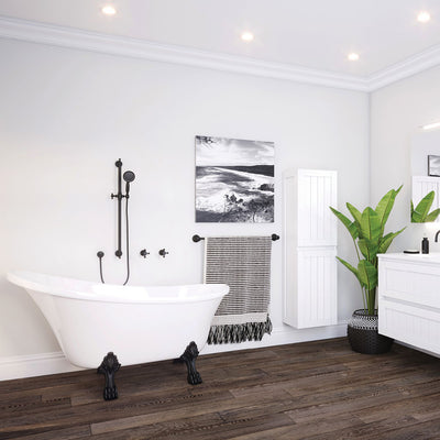 Fienza Clawfoot Freestanding Acrylic Bath 1500mm Gloss White With Matte Black Feet - Sydney Home Centre