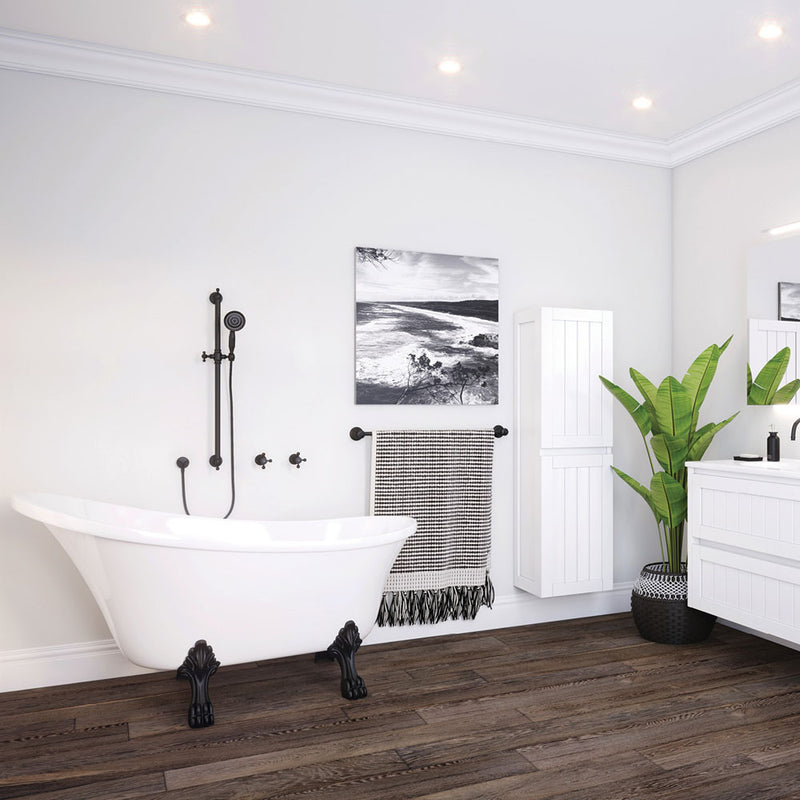 Fienza Clawfoot Freestanding Acrylic Bath 1500mm Gloss White With Matte Black Feet - Sydney Home Centre